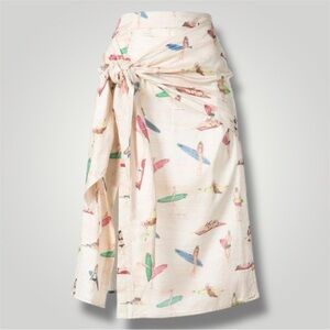 PatBO Cream Surf Print Midi Skirt